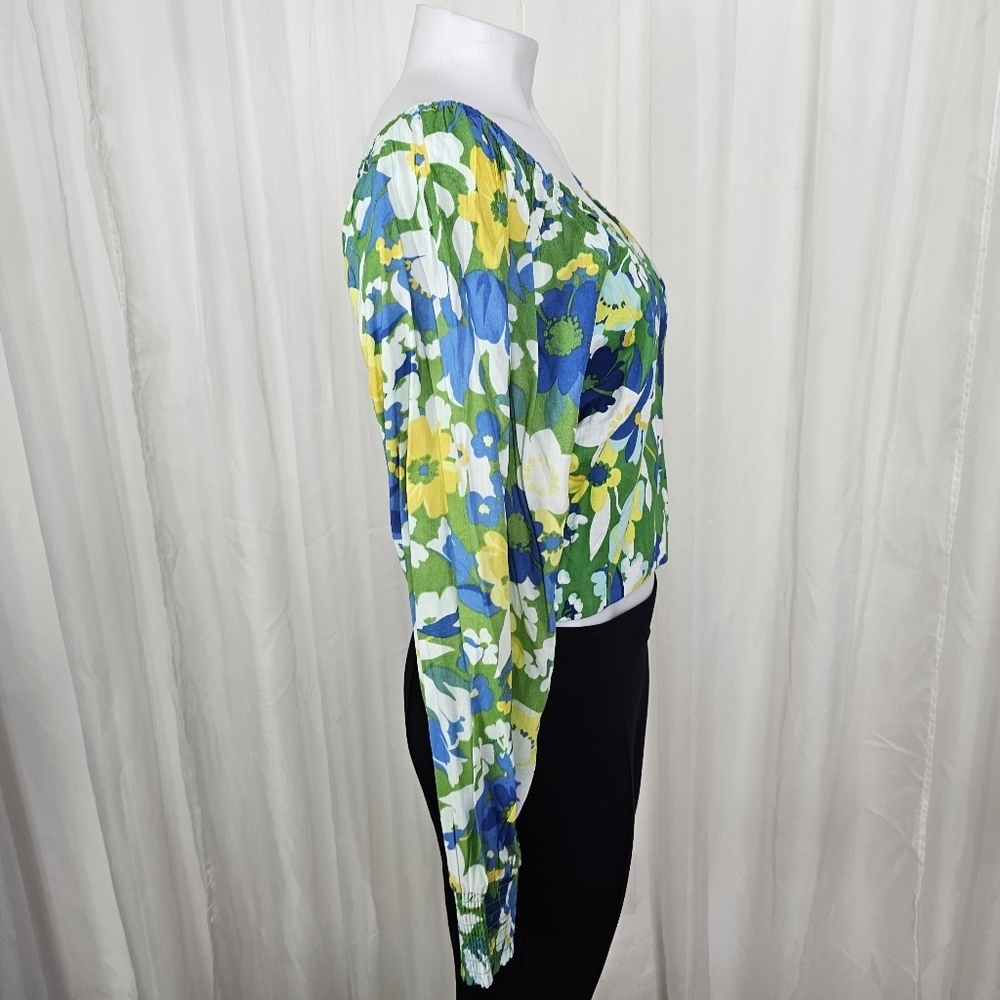 Walter Baker Green Disco Floral Kimora Crop Top Off Shoulder Size Medium - Picture 7 of 12